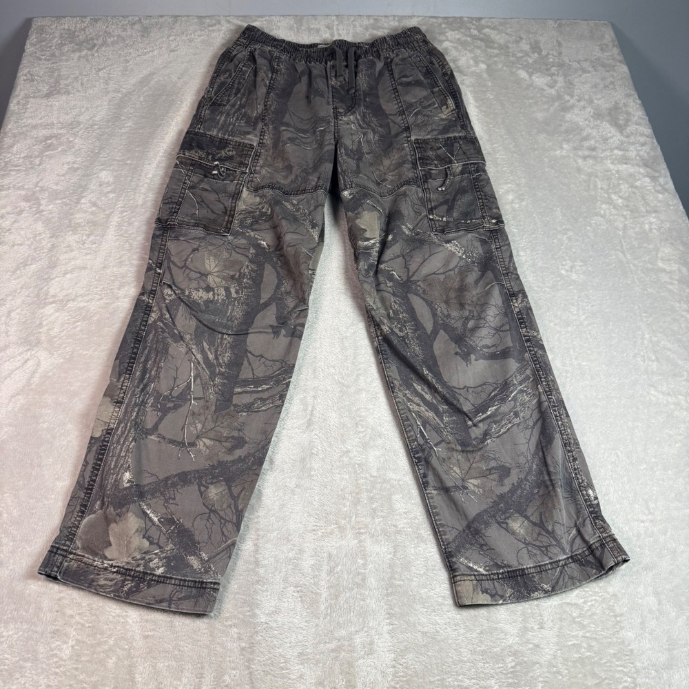 Hollister Womens Baggy Real Tree Camo Cargo Pants Gray XS Y2K Drawstring
